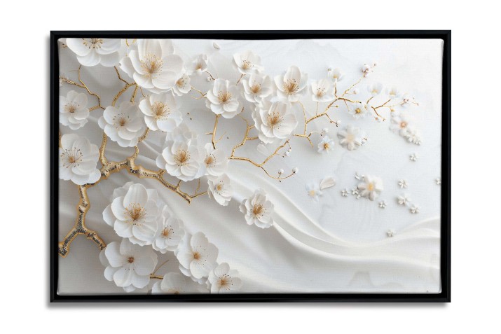 Obraz na ścianę w Ramie American Box | Elegancka dekoracja w bieli i złocie- Drzewo i Kwiaty w stylu Glamour R73121 - zdjęcie 4