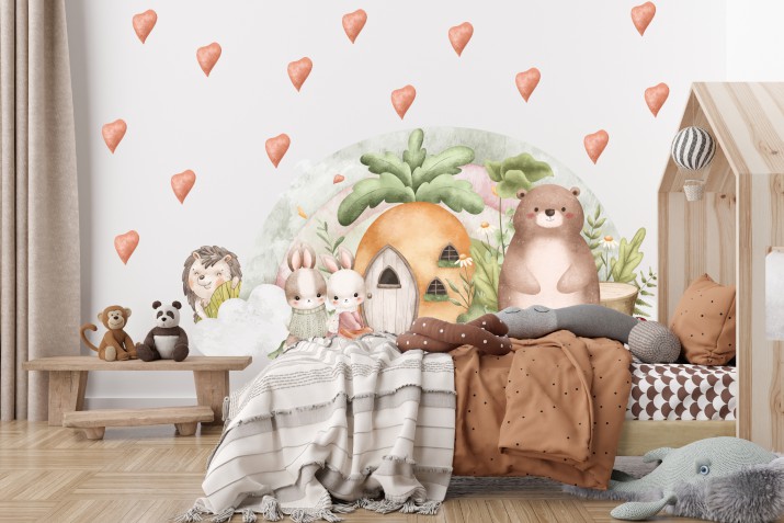 Dziecięce Naklejki ścienne w stylu skandynawskim, boho- urocze zwierzątka | Stonowane, Pastelowe barwy do pokoju malucha T42095 - zdjęcie 5