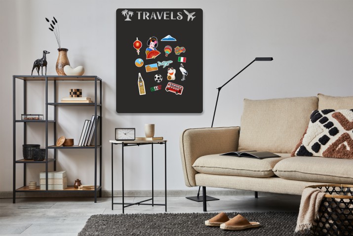 Samoprzylepna Tablica magnetyczna na magnesy z podróży na ścianę, lodówkę- Travels 58x70cm 67412 - zdjęcie 3