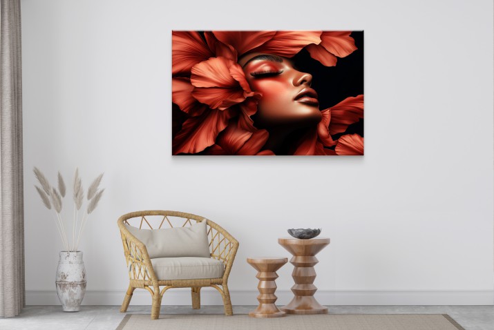 Obraz na ścianę- Portret kobiety w czerwonych kwiatach  Nowoczesny dodatek do wnętrza 81577 - zdjęcie 4