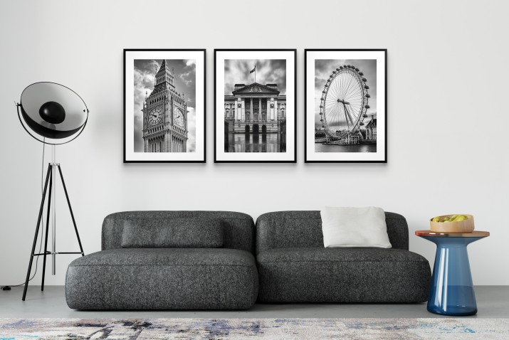 Zestaw 3 plakatów Czarno- biały Londyn – Big Ben, Pałac Buckingham, London Eye – elegancka dekoracja ścienna 94099 - zdjęcie 7