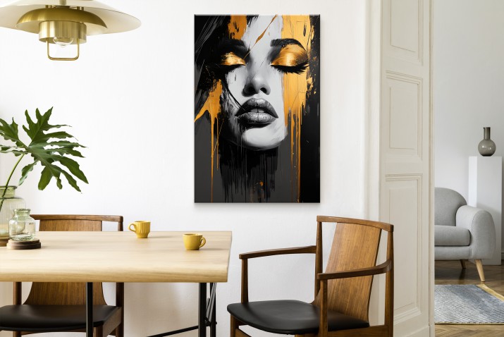Czarno-Złoty Portret Kobiety | Obraz na Płótnie w Stylu Modern Glamour | Wyjątkowa Dekoracja na ścianę 94053 - zdjęcie 6