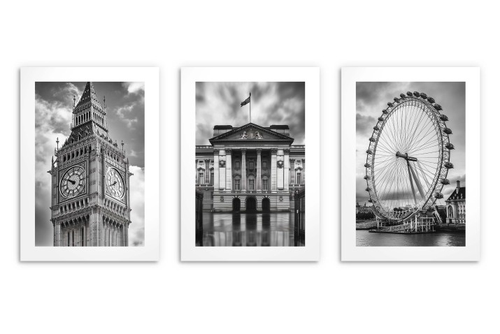 Zestaw 3 plakatów Czarno- biały Londyn – Big Ben, Pałac Buckingham, London Eye – elegancka dekoracja ścienna 94099 - zdjęcie 5