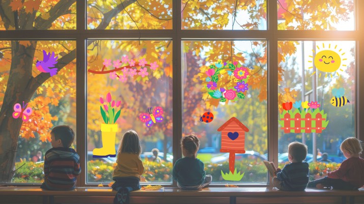 Kolorowe Naklejki na szybę | Dwustronne naklejki na okno wielokrotnego użytku | Dekoracje dziecięce do żłobka, przedszkola- WIOSNA 68018 - zdjęcie 5