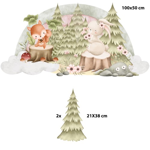 Dziecięce obrazki w stylu akwareli- Las i Zwierzątka w stylu boho | Modne naklejki do pokoju dziecka T42098 - zdjęcie 2