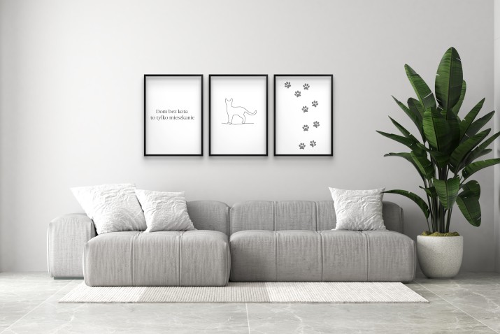 Czarno- białe Plakaty dla miłośników kotów | Obrazki na ścianę w modnym stylu Line Art 81688 - zdjęcie 5