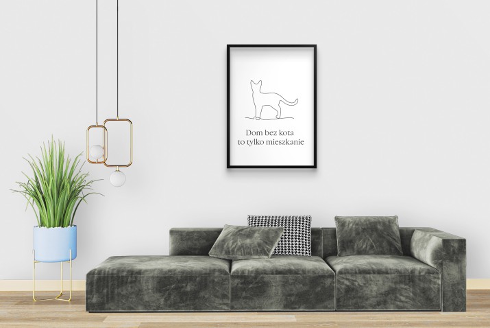 Elegancki Czarno- biały Plakat z kotem | Grafika w stylu Line Art- Dom bez kota to tylko mieszkanie 81689 - zdjęcie 6