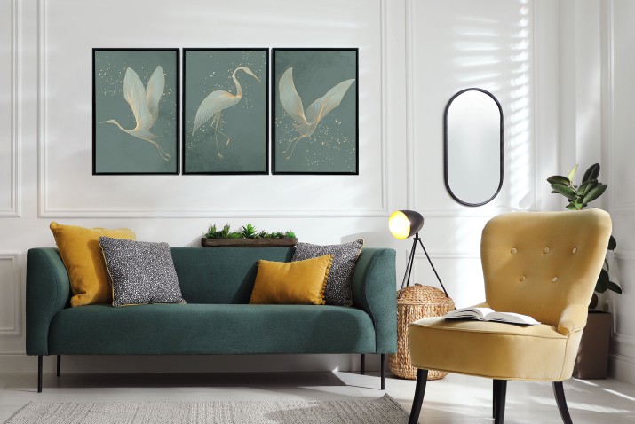 Obrazy w Ramie American Box |Subtelny Tryptyk- Eleganckie Czaple | Artystyczna Dekoracja w Stylu Orientalnym R32162 - zdjęcie 7