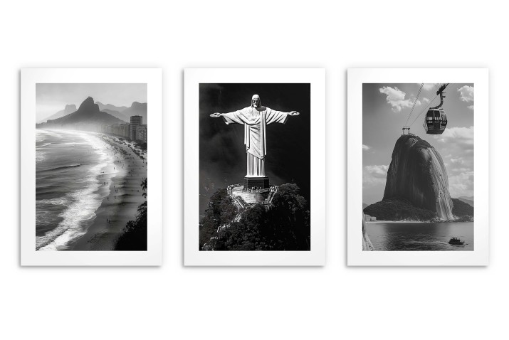 Rio de Janeiro w Czerni i Bieli – Ikony Brazylii: Statua Chrystusa Zbawiciela, Copacabana, Góra Cukru – Stylowe Plakaty 94102 - zdjęcie 4