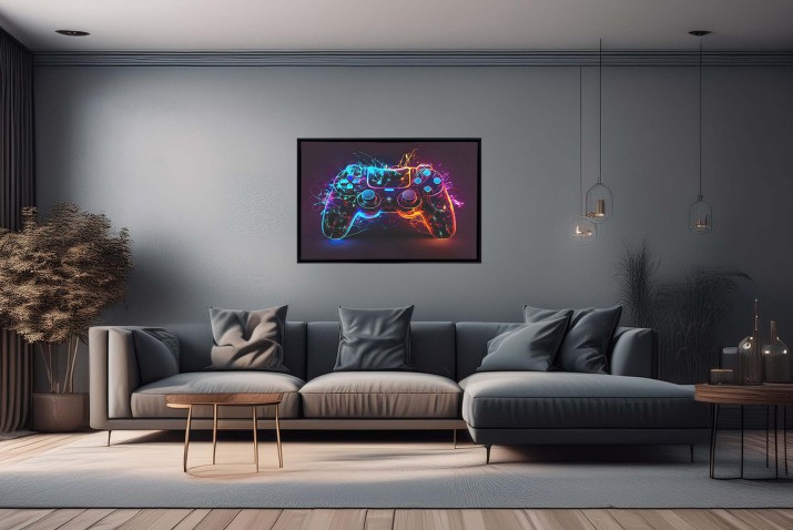 Obraz na płótnie w Ramie American Box | Neonowy kontroler, pad- dekoracja do pokoju gracza R64614 - zdjęcie 9