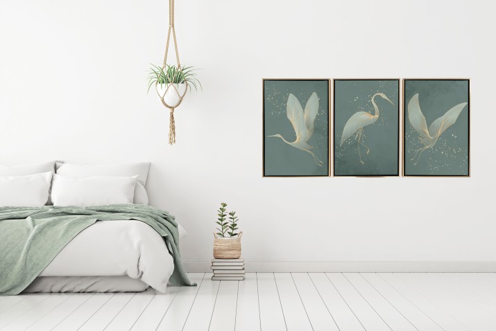 Obrazy w Ramie American Box |Subtelny Tryptyk- Eleganckie Czaple | Artystyczna Dekoracja w Stylu Orientalnym R32162 - zdjęcie 8