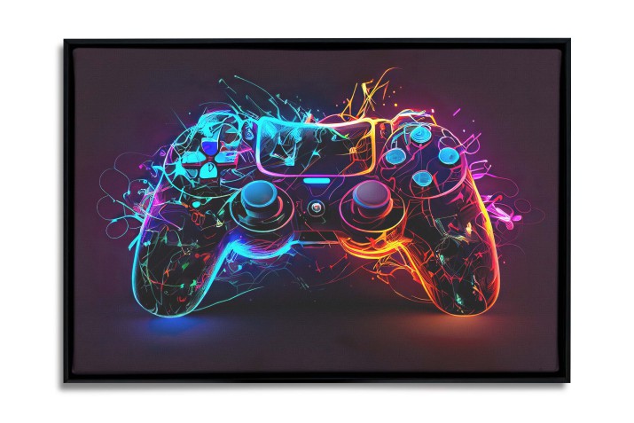 Obraz na płótnie w Ramie American Box | Neonowy kontroler, pad- dekoracja do pokoju gracza R64614 - zdjęcie 3