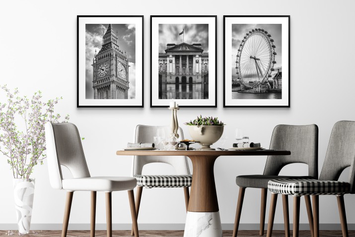 Zestaw 3 plakatów Czarno- biały Londyn – Big Ben, Pałac Buckingham, London Eye – elegancka dekoracja ścienna 94099 - zdjęcie 8