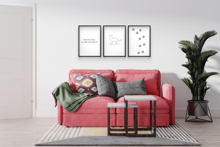 Czarno- białe Plakaty dla miłośników kotów | Obrazki na ścianę w modnym stylu Line Art 81688 - zdjęcie 7