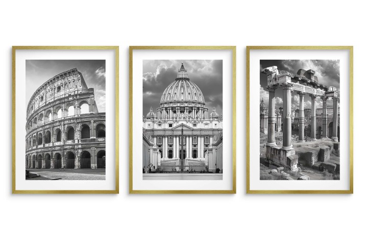 Zestaw 3 Plakatów Rzym – Koloseum, Bazylika św. Piotra, Forum Romanum – Klasyczna Dekoracja Ścienna 94101 - zdjęcie 4
