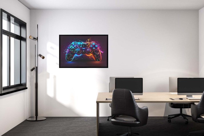 Obraz na płótnie w Ramie American Box | Neonowy kontroler, pad- dekoracja do pokoju gracza R64614 - zdjęcie 8