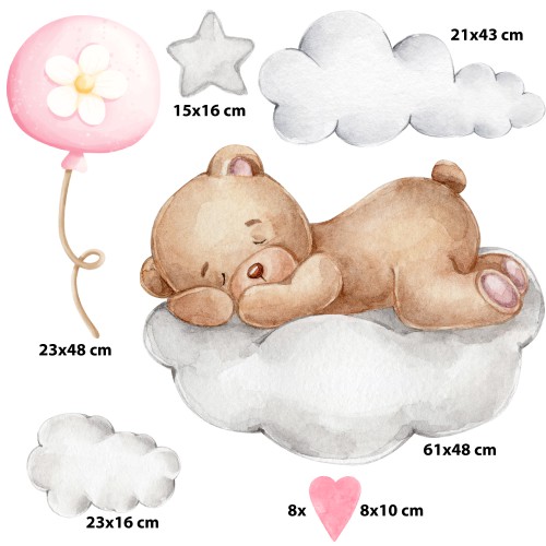 Urocza dekoracja dla dziecka- naklejka na ścianę ze śpiącym misiem T42126 - zdjęcie 2
