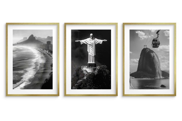 Rio de Janeiro w Czerni i Bieli – Ikony Brazylii: Statua Chrystusa Zbawiciela, Copacabana, Góra Cukru – Stylowe Plakaty 94102 - zdjęcie 3