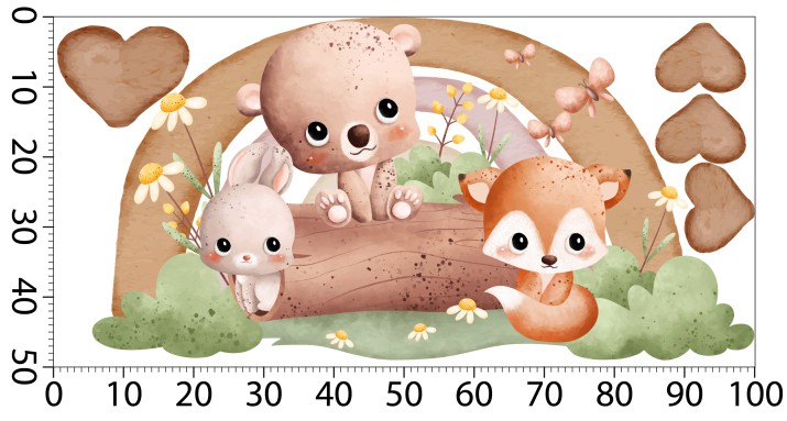 Dekoracyjna Naklejka Ścienna- Uroczy motyw dla dzieci | Ozdobne Ilustracje w brązie i zieleni- bajkowe zwierzątka T42097 - zdjęcie 4