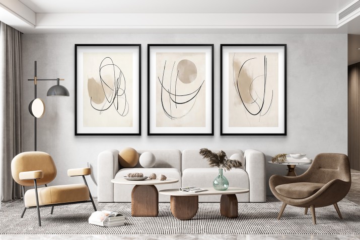 Minimalistyczne plakaty Line Art  w beżu - nowoczesna dekoracja ścian, zestaw 3 sztuk 94133 - zdjęcie 3