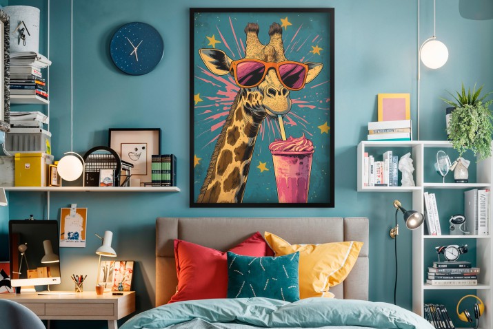 Plakat z żyrafą w okularach w stylu Pop Art – kolorowa grafika | Śmieszny obraz do pokoju nastolatka 94124 - zdjęcie 5