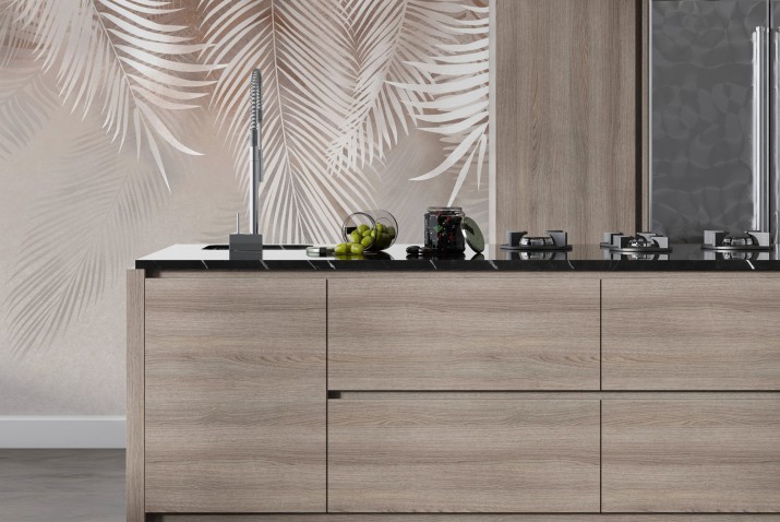 Beżowy Lacobel- Pióra | Dekoracja nad blat do kuchni w stylu boho | Panel kuchenny P90041 - zdjęcie 2