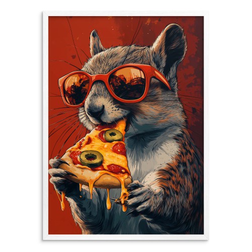 Oryginalny Plakat- wiewiórka z pizzą | Śmieszny plakat w stylu Pop Art do nowoczesnego wnętrza 94122 - zdjęcie 2