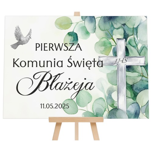 Tablica powitalna na Pierwszą Komunię Świętą Plakat powitalny z imieniem Eleganckie tło do zdjęć 61739 Naklejkomania - zdjecie 1