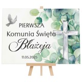 Tablica powitalna na Pierwszą Komunię Świętą Plakat powitalny z imieniem Eleganckie tło do zdjęć 61739 Naklejkomania - zdjecie 1 - miniatura