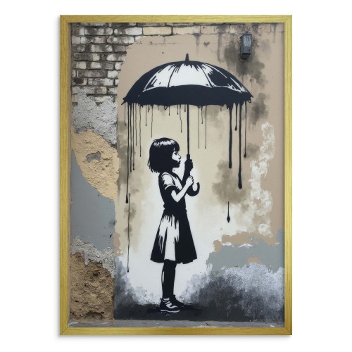 Plakat Street Art – Dziewczynka z parasolem | Banksy Styl | Mural miejski, czarno-biała dekoracja ścienna 81692 - zdjęcie 2