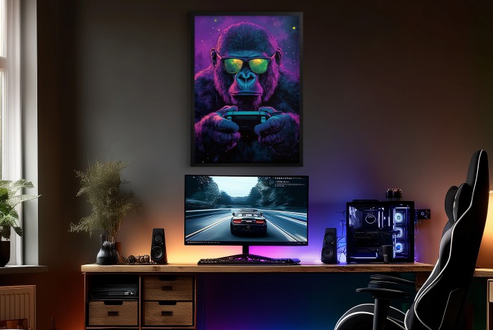 Plakat z neonowym gorylem- graczem | Nowoczesna dekoracja ścienna z motywem gamingowym 94126 - zdjęcie 6