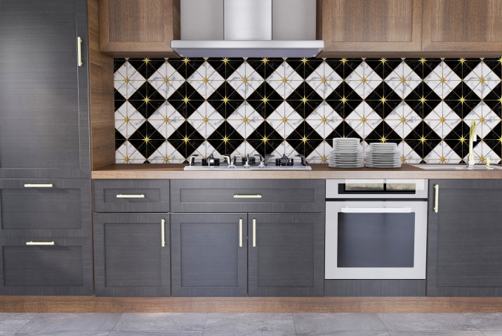 Dekoracyjny panel do kuchni- mozaika w stylu Art Deco | Czarno-Białe romby –stylowa dekoracja kuchenna 81736