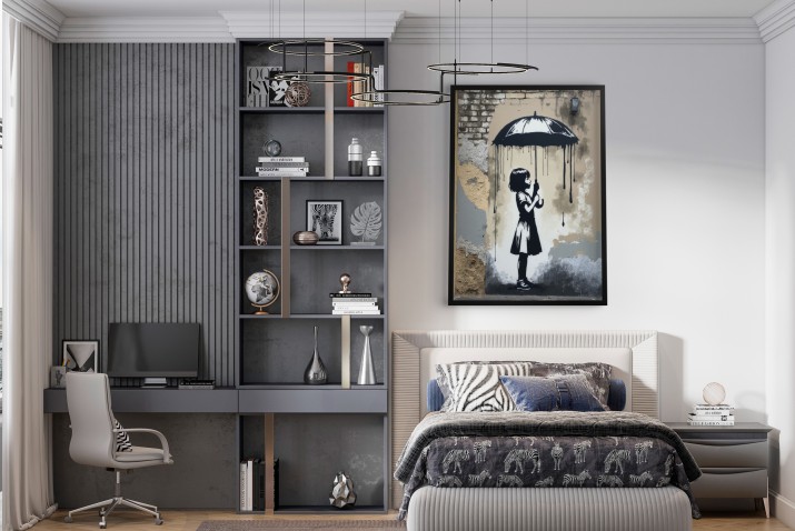 Plakat Street Art – Dziewczynka z parasolem | Banksy Styl | Mural miejski, czarno-biała dekoracja ścienna 81692 - zdjęcie 6