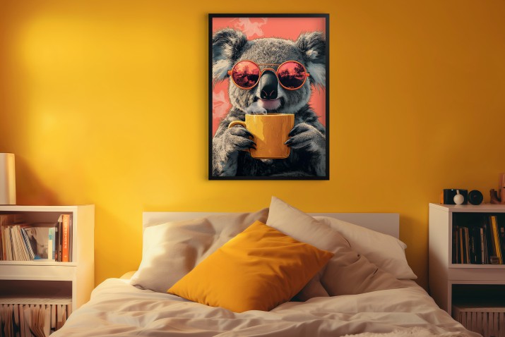 Oryginalny Plakat na ścianę- Koala z Kawą | Śmieszny Plakat do Domu, Biura, Nowoczesnej kawiarni 94118 - zdjęcie 6