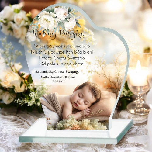 Pamiątka Chrztu Świętego z Grawerem – Statuetka Serce z Dedykacją Prezent na Chrzciny od Matki Chrzestnej, Ojca Chrzestnego 81794 - zdjęcie 3