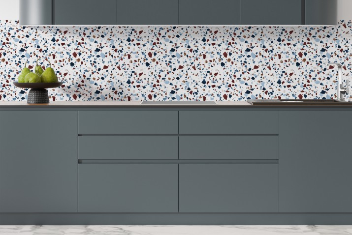 Panel ścienny Lastryko | Dekoracyjna osłona między szafki kuchenne z motywem Terrazzo 81724 - zdjęcie 2