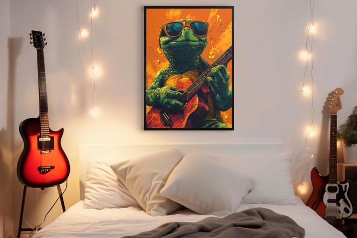 Plakat Żółw z Gitarą w Okularach – Muzyczny Klimat, Kolorowa Sztuka na Ścianę do pokoju nastolatka 94119 - zdjęcie 6