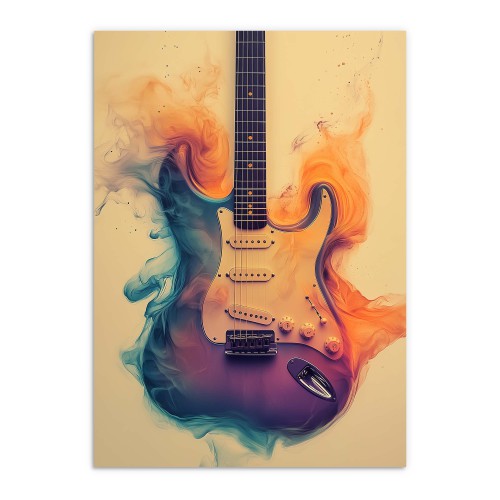 Gitara Elektryczna z Kolorowym Dymem – Nowoczesna Dekoracja, Plakat Muzyczny  94128 - zdjęcie 4