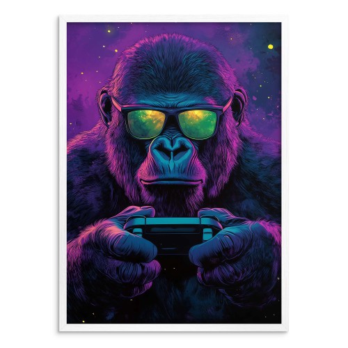 Plakat z neonowym gorylem- graczem | Nowoczesna dekoracja ścienna z motywem gamingowym 94126 - zdjęcie 2