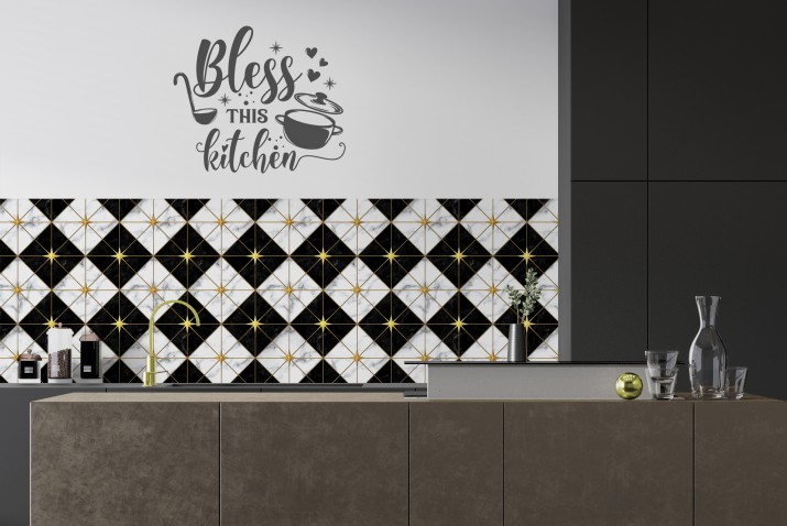 Dekoracyjny panel do kuchni- mozaika w stylu Art Deco | Czarno-Białe romby –stylowa dekoracja kuchenna 81736 - zdjęcie 3