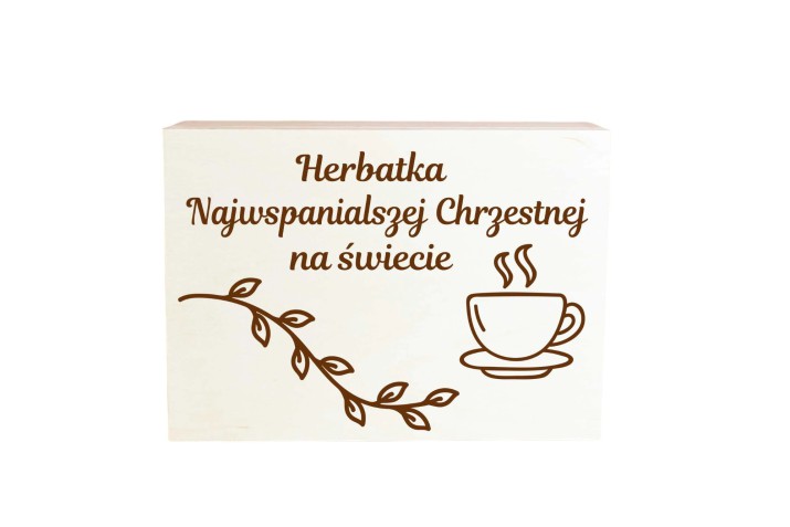 Skrzynka drewniana z grawerem na herbatę, prezent dla Chrzestnej, podziękowania Chrzest, Komunia 03 Naklejkomania - zdjecie 1