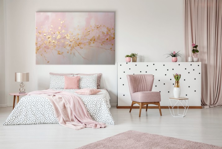 Subtelna Dekoracja Ścienna w Stylu Soft Glam | Różowy Obraz na płótnie z Elementami Złota 68215 - zdjęcie 3