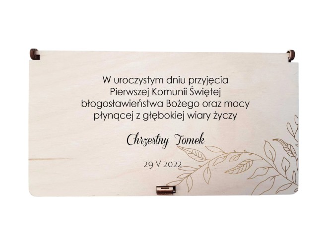 Skrzyneczka z nadrukiem, pudełko drewniane na pieniądze, prezent I Komunia, 24613 Naklejkomania - zdjecie 1
