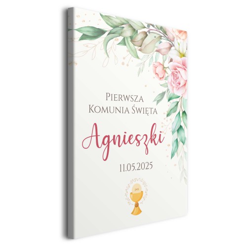 Obraz na płótnie Pierwsza Komunia Święta | Dekoracyjna Tablica powitalna z imieniem dziecka 61729 - zdjęcie 2
