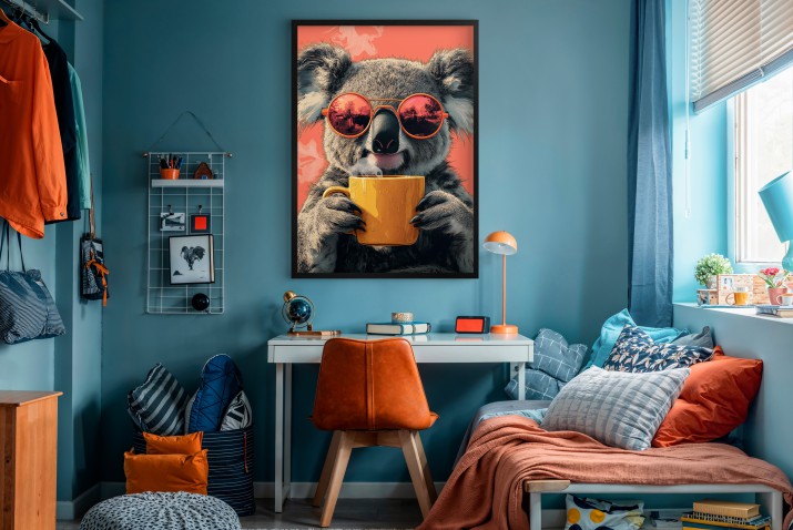 Oryginalny Plakat na ścianę- Koala z Kawą | Śmieszny Plakat do Domu, Biura, Nowoczesnej kawiarni 94118 - zdjęcie 4