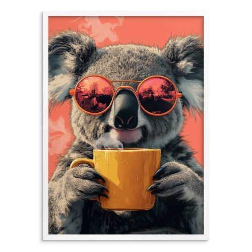 Oryginalny Plakat na ścianę- Koala z Kawą | Śmieszny Plakat do Domu, Biura, Nowoczesnej kawiarni 94118 - zdjęcie 2