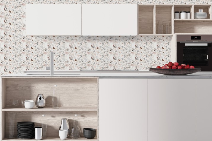 Modny Panel kuchenny- Lastriko | Dekoracyjny Lacobel z pastelowym wzorem terazzo 81725 - zdjęcie 2
