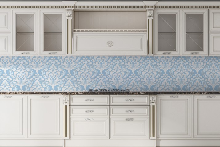 Błękitny Panel do kuchni nad blat | Panel na ścianę- niebieskie ornamenty vintage 81761