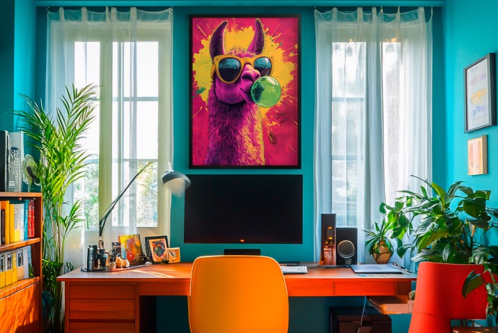 Humorystyczna dekoracja na ścianę- kolorowa lama Pop Art | Młodzieżowy, zabawny Plakat do nowoczesnych wnętrz 94121 - zdjęcie 5