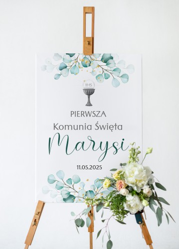 Tablica Powitalna na Komunię- obraz na płótnie z imieniem i datą | Pierwsza Komunia Święta dekoracja Powitanie gości 61732 - zdjęcie 5